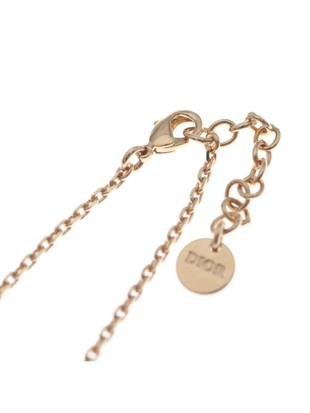 Dior CD Logo Line Stone Heart Necklace Pendant Chain Pink Gold - Picture 4 of 6